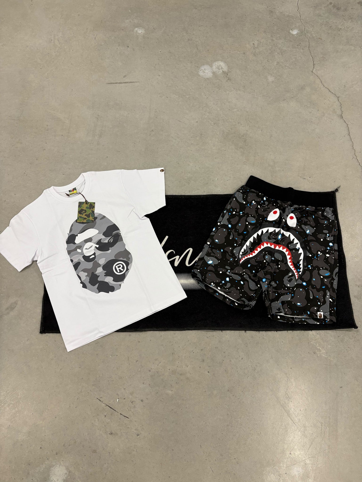 Bape Grey Camo Print White and Space Camo Summer Set