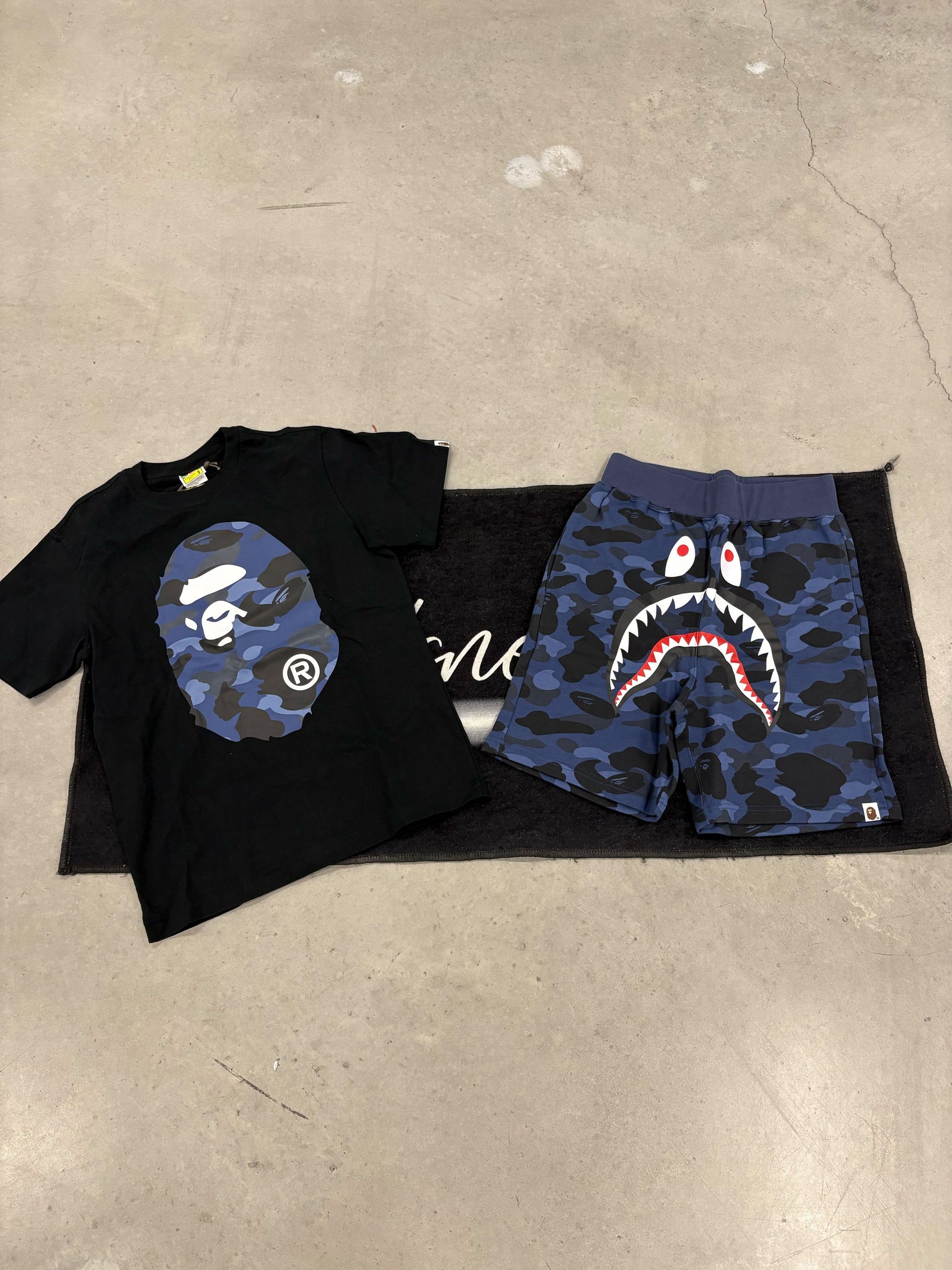 Bape Navy Blue Camo Print Black and Navy Blue Camo Summer Set