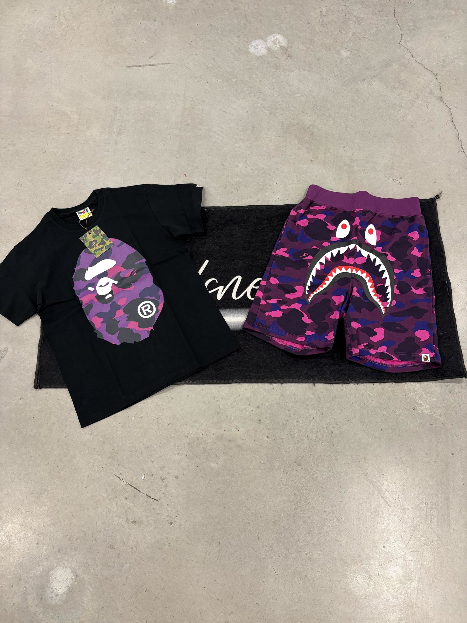 Bape Purple Camo Print Black and Purple Summer Set