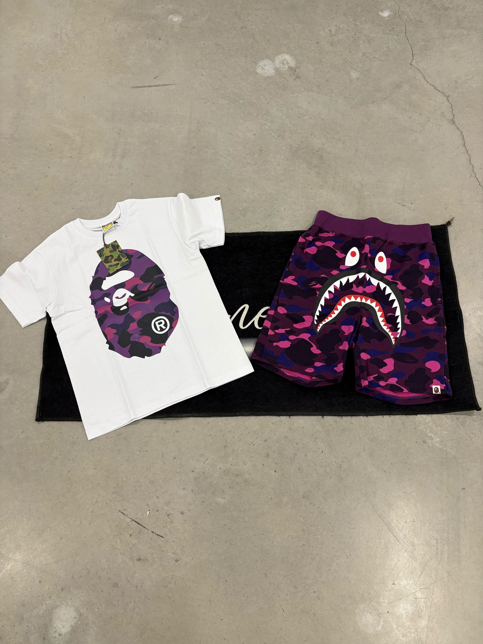 Bape Purple Camo Print White and Purple Summer Set