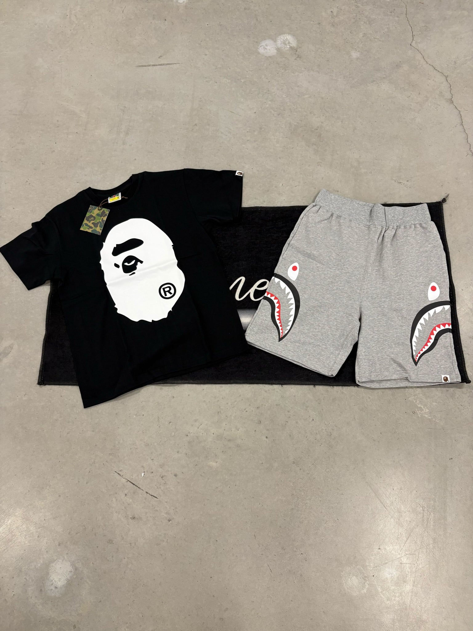 Bape White Ape Print and Grey Summer Set