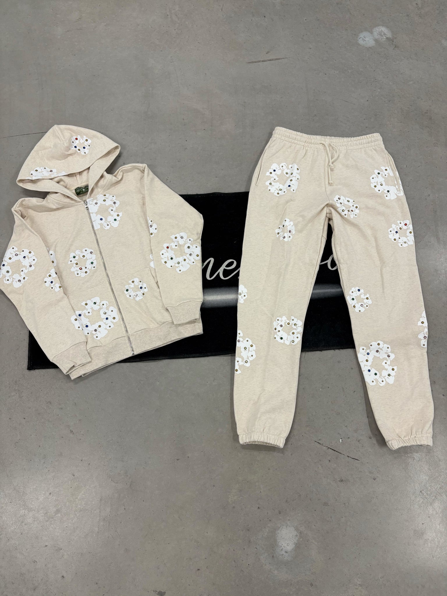 Denim Tears Oatmeal Rhinestone Zip-Up Tracksuit