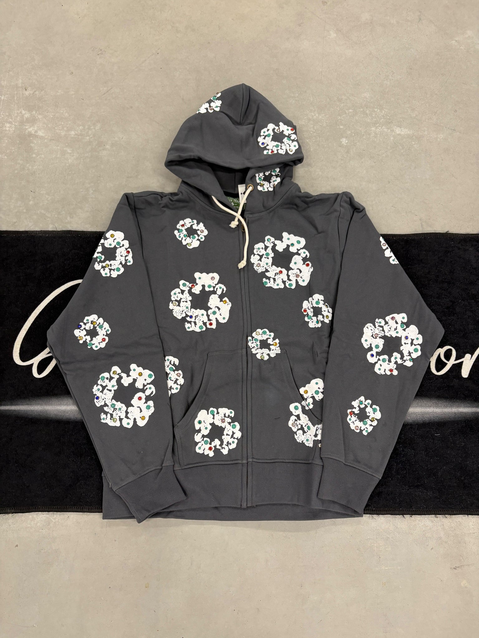 Denim Tears "Vintage Black Rhinestone Zip-Up V2" hoodie