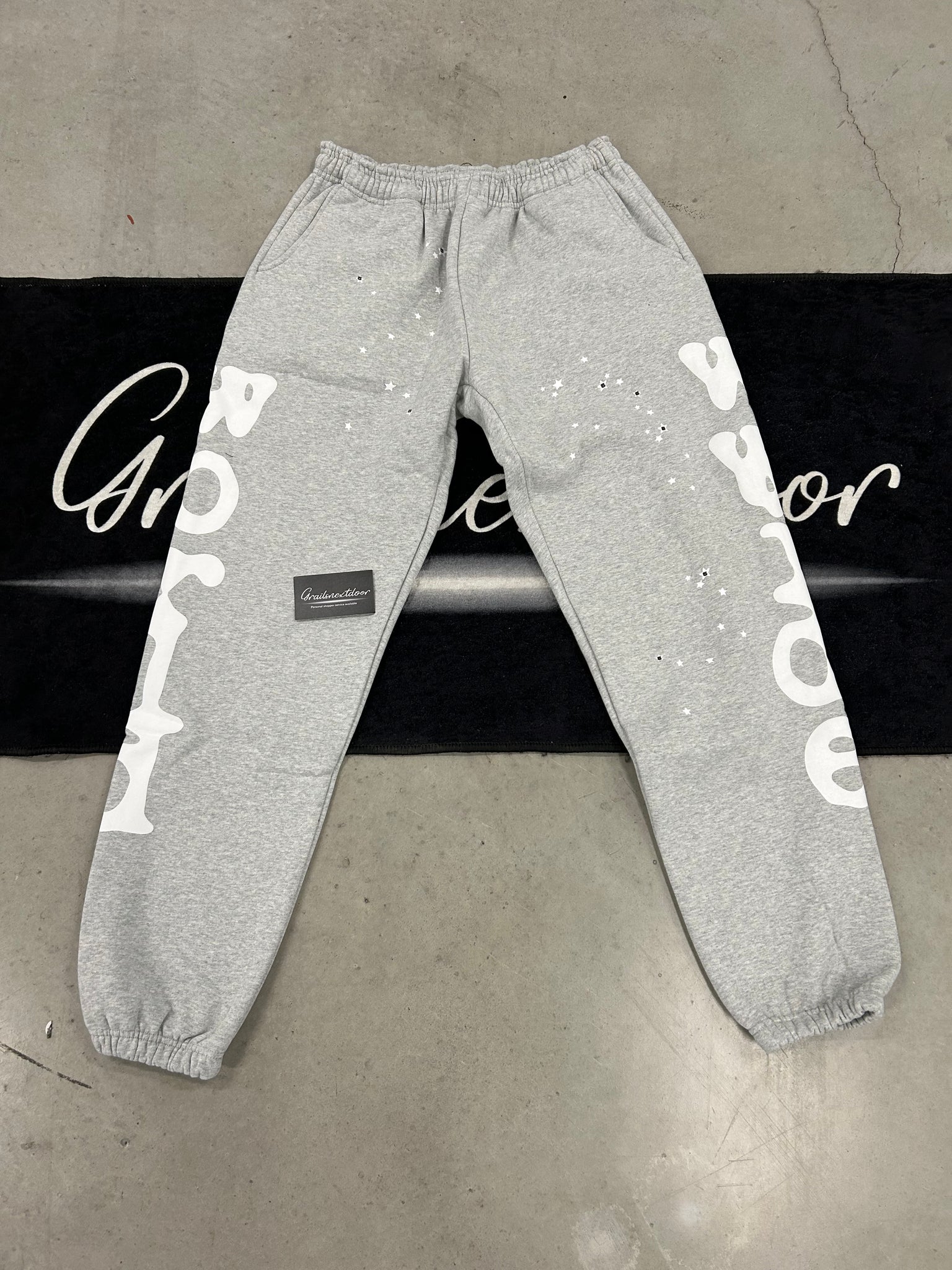 Sp5der “grey beluga” pants