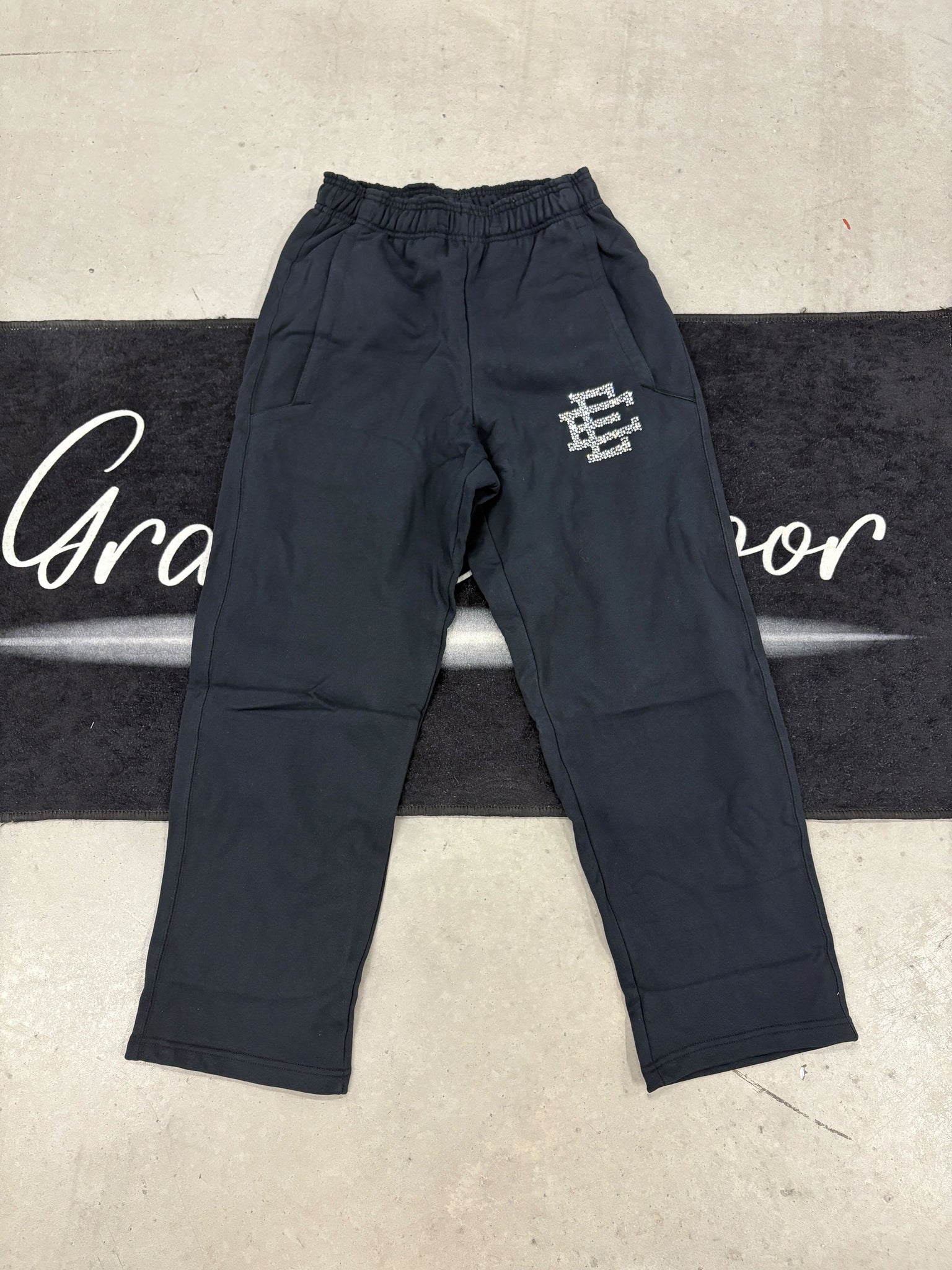 Eric Emmanuel "Black Rhinestone Open-Cut" pants
