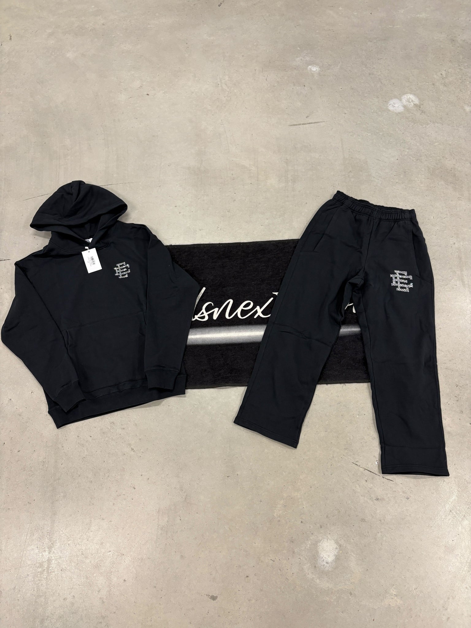 Eric Emmanuel Black Rhinestone Open-Cut Tracksuit