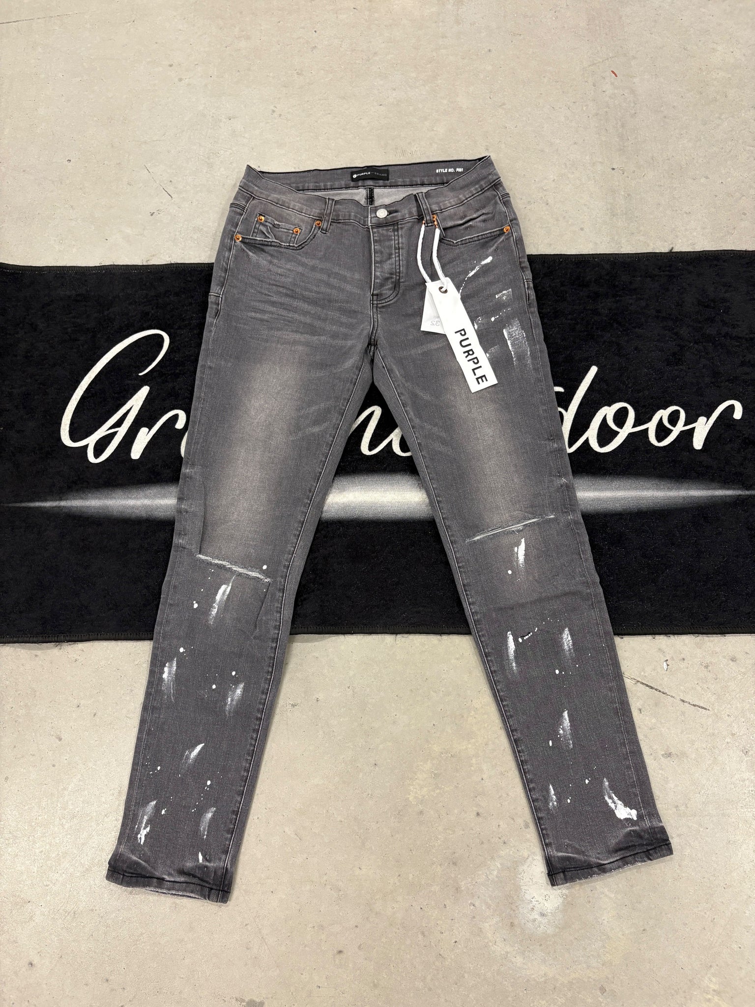 Purple "grey paint" jeans