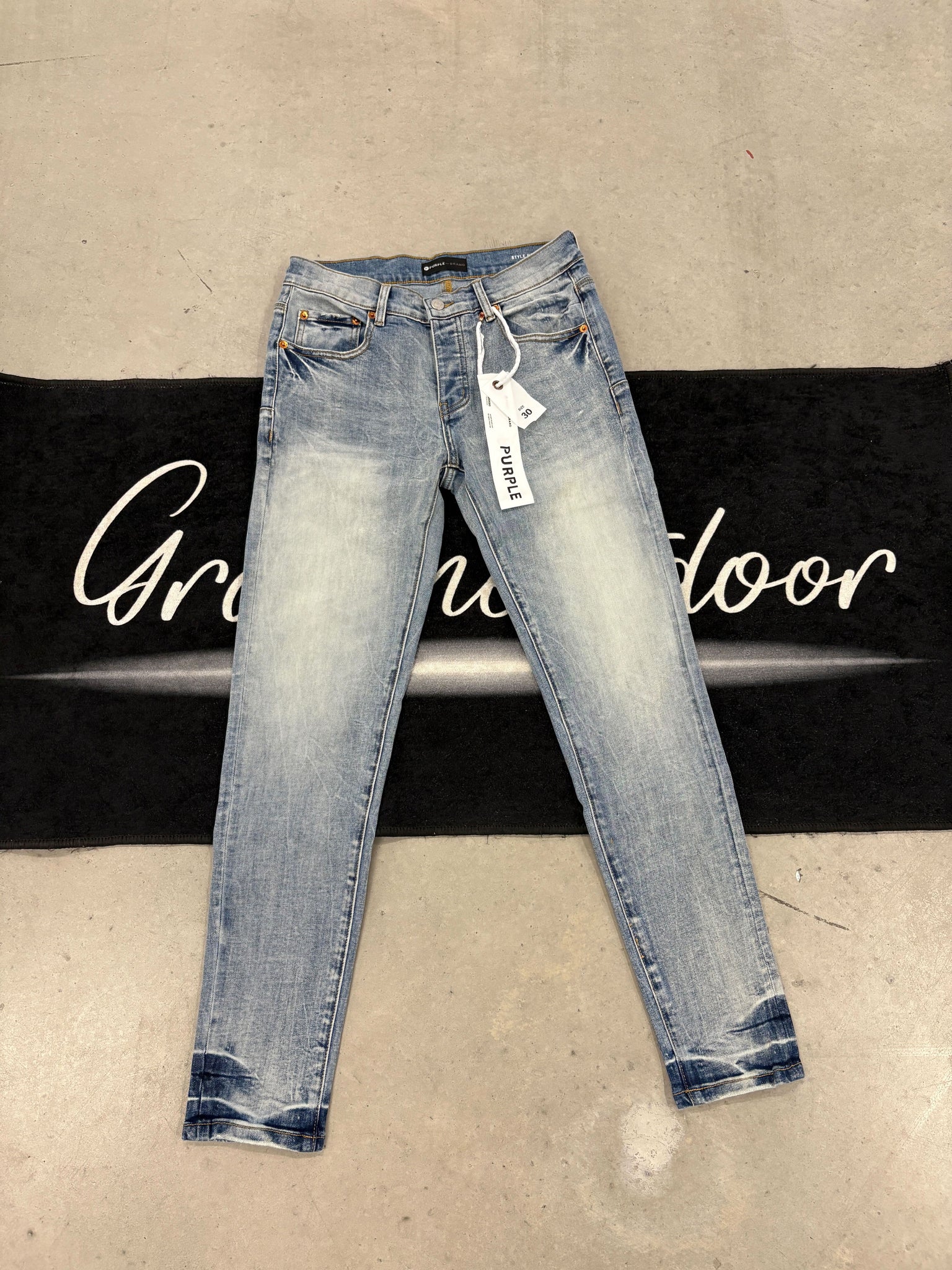 Purple "plain blue" jeans