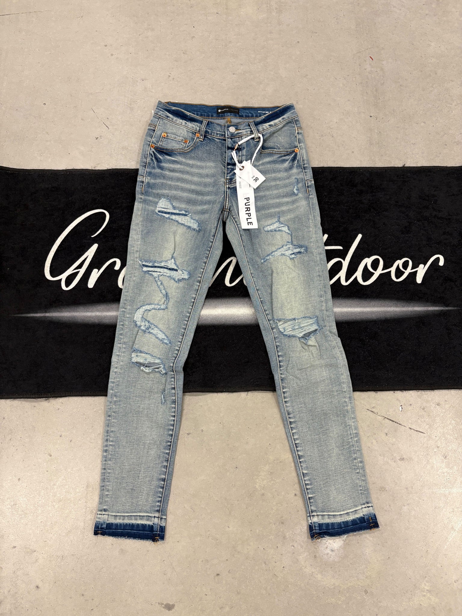 Purple "washed blue distressed" jeans
