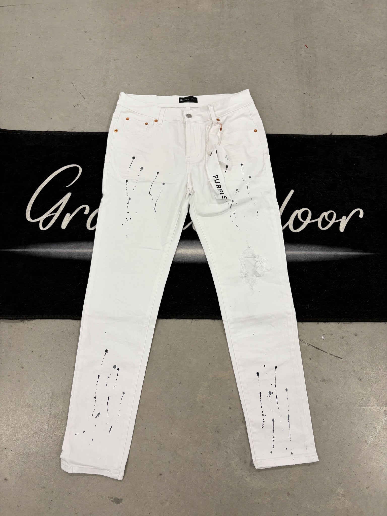 Purple "white paint" jeans