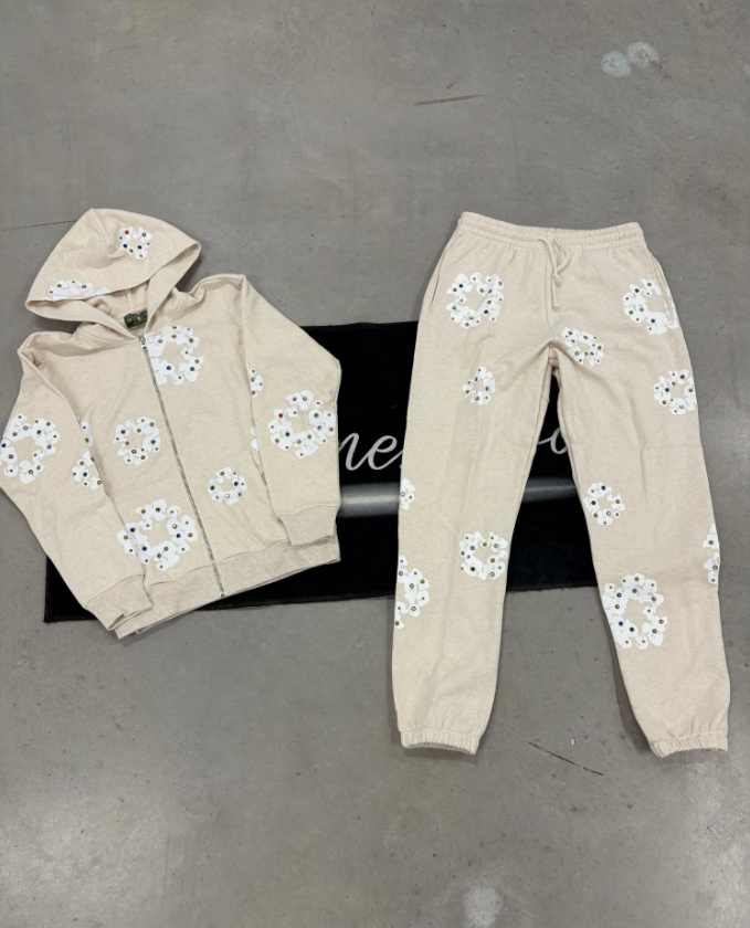 Denim Tears "Oatmeal Rhinestone Zip-up" Tracksuit